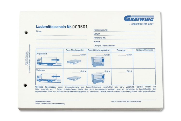 Bild von GREIWING Lademittelschein Block 